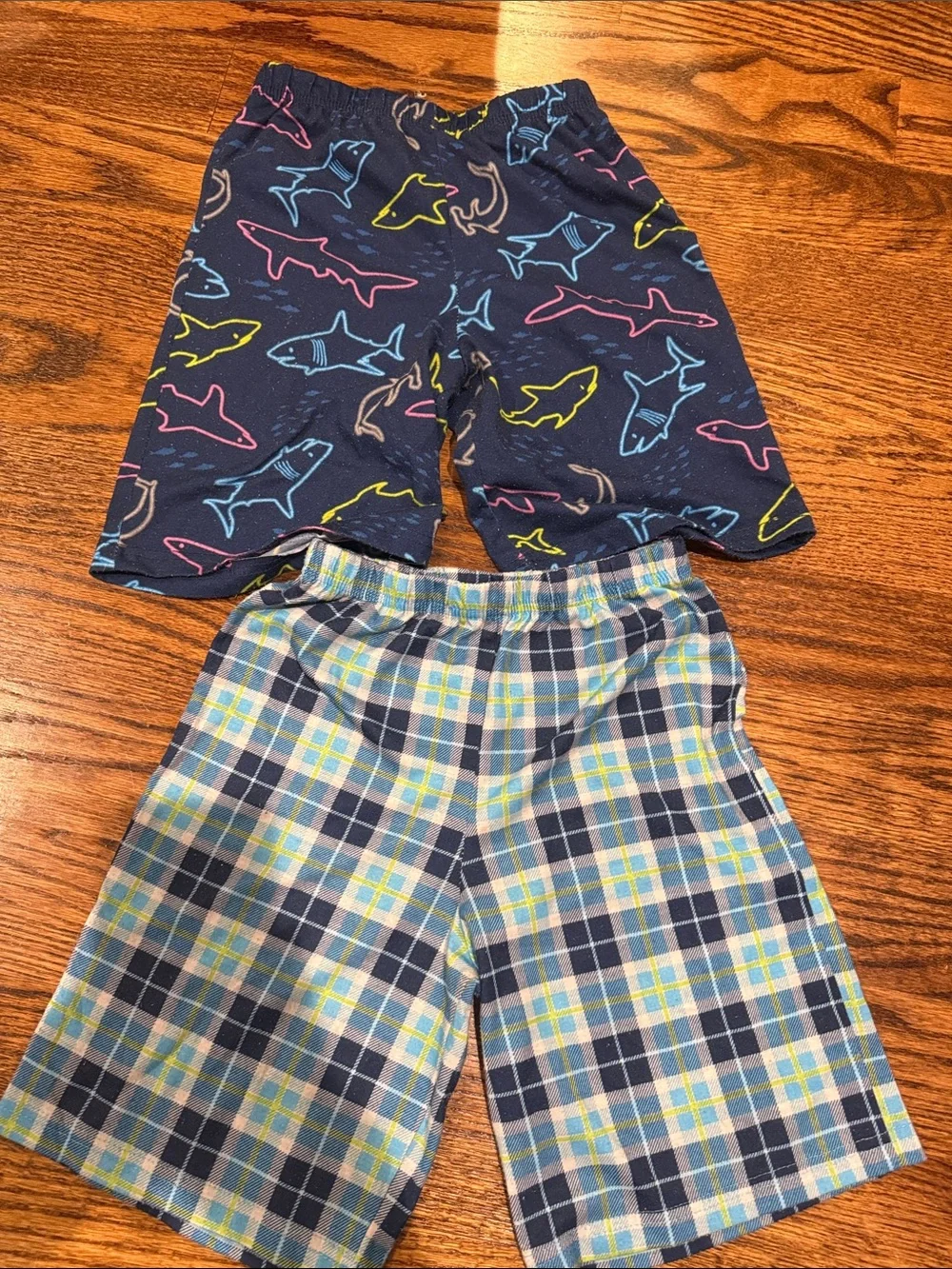 Kids' Navy Shark Print and Plaid Pajama Shorts Set